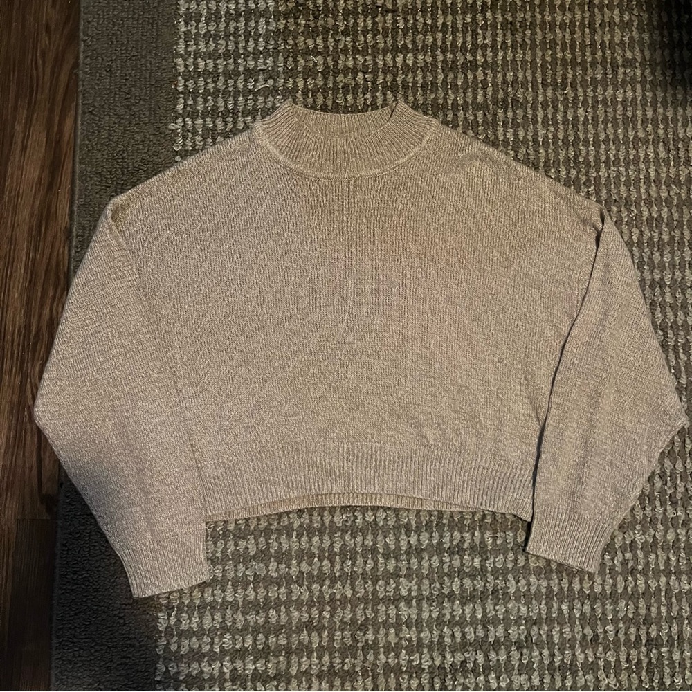 Divided Gray Crop Top with Mock Turtleneck